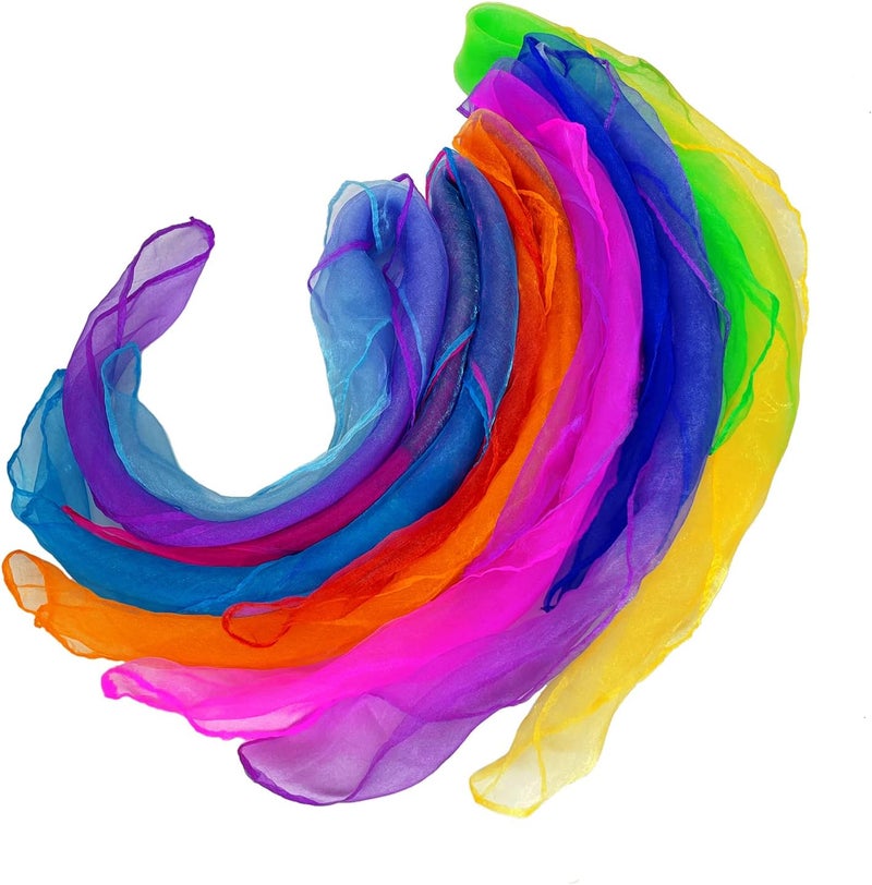 Lolakee Dance Scarves for Kids: Juggling Scarves, 12 Pcs, 24" x 24", Toddler, Unisex, Multicolored, Rainbow Theme - Image 5